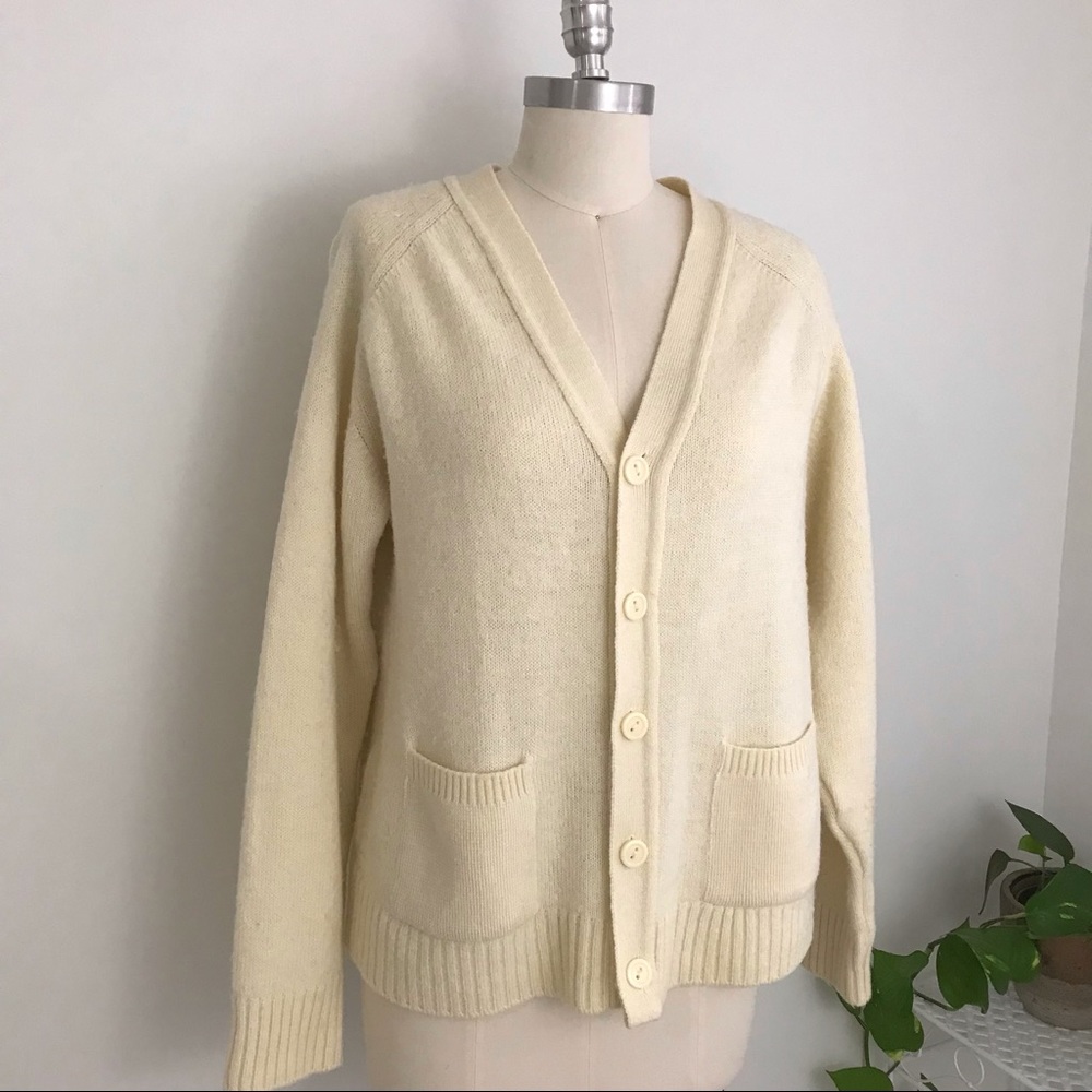 Vintage Ivory Cream Grandpa Style Cardigan Sweater